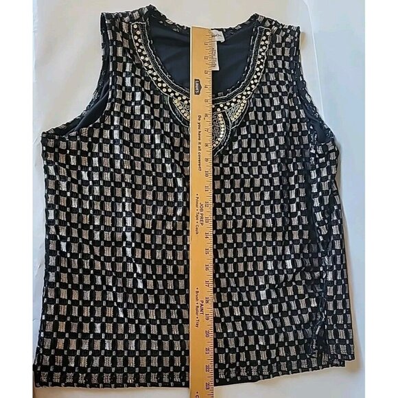 Drapers & Damons Cardigan Top & Camisole Women XL Black Gold Mesh Squares Egypt - Picture 12 of 16